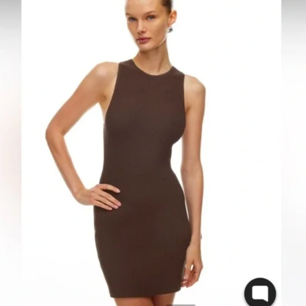 Aritzia Babaton Sculpt Knit Racer Mini Dress Coffee Bean